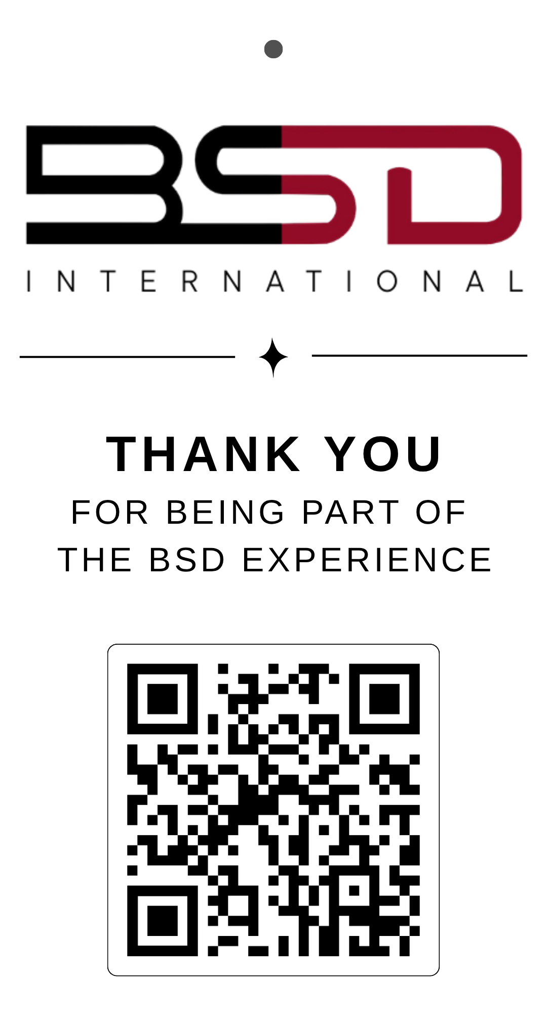 Customized BSD International thank-you bag tag with QR code