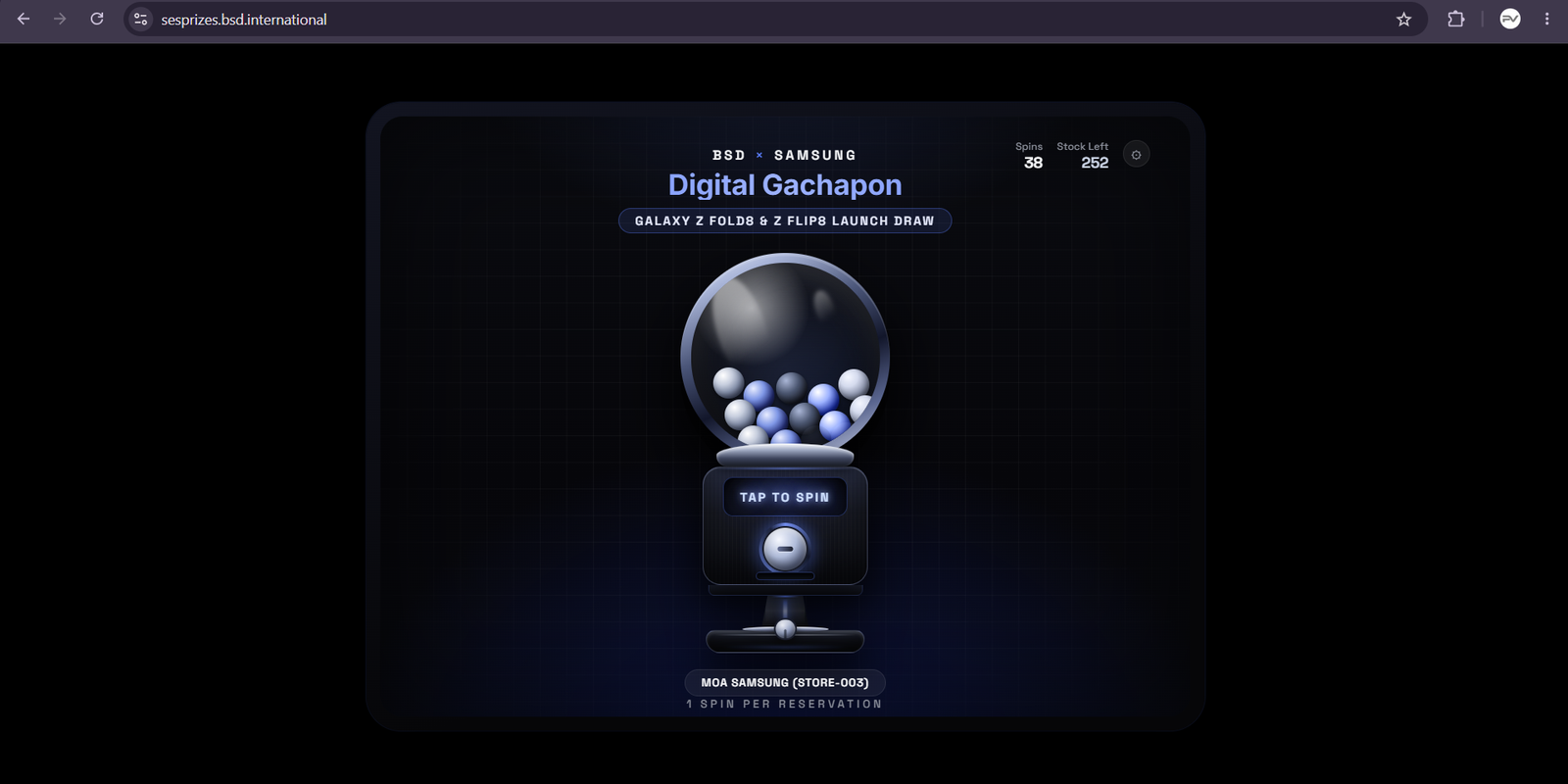Digital Gashapon screen for the Galaxy Z Fold8 and Flip8 launch draw