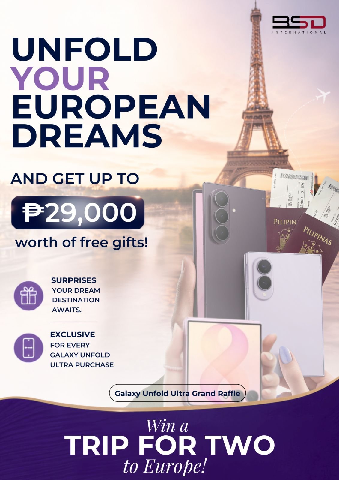 Unfold Your European Dreams key visual for the Galaxy Unfold Ultra Grand Raffle, trip for two to Europe