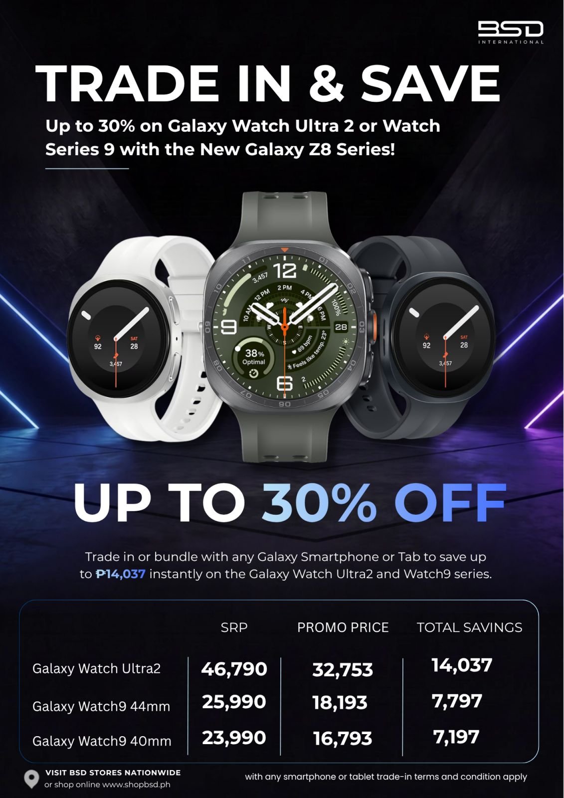 Trade In and Save key visual — up to 30% off Galaxy Watch Ultra2 or Watch9 with the Galaxy Z8 Series