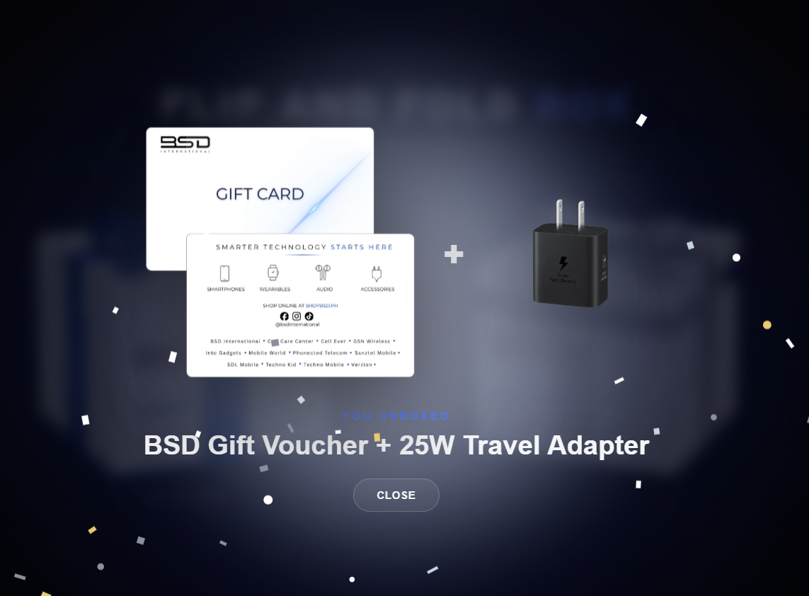 Digital Mystery Box unboxed prize — BSD Gift Voucher plus 25W Travel Adapter